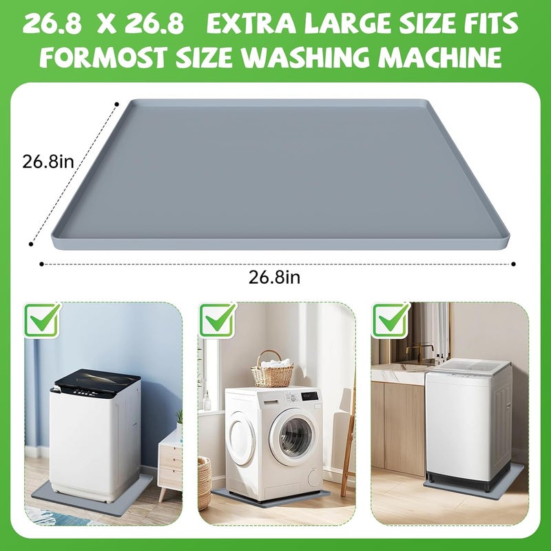 OIEKUN حوض تصريف غسالة 27''x27'' من السيليكون مع حواف مرتفعة 0.78''، صينية تسرب غير قابلة للانزلاق، تمنع تسرب المياه وأضرار الأرضيات من مثل الغسالات، خزانة النبيذ (رمادي) - Image 2